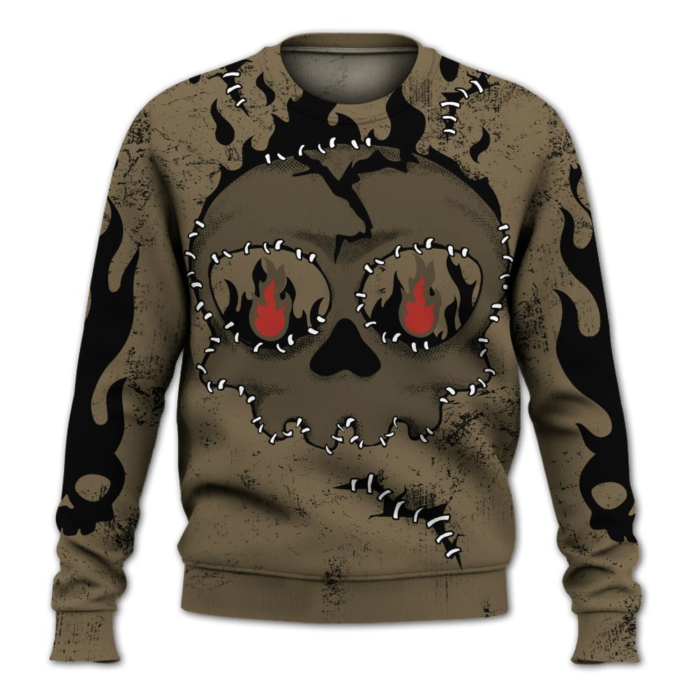 Sweatshirt To Match Olive 9s - Cracked Skull Stitches All Over Print