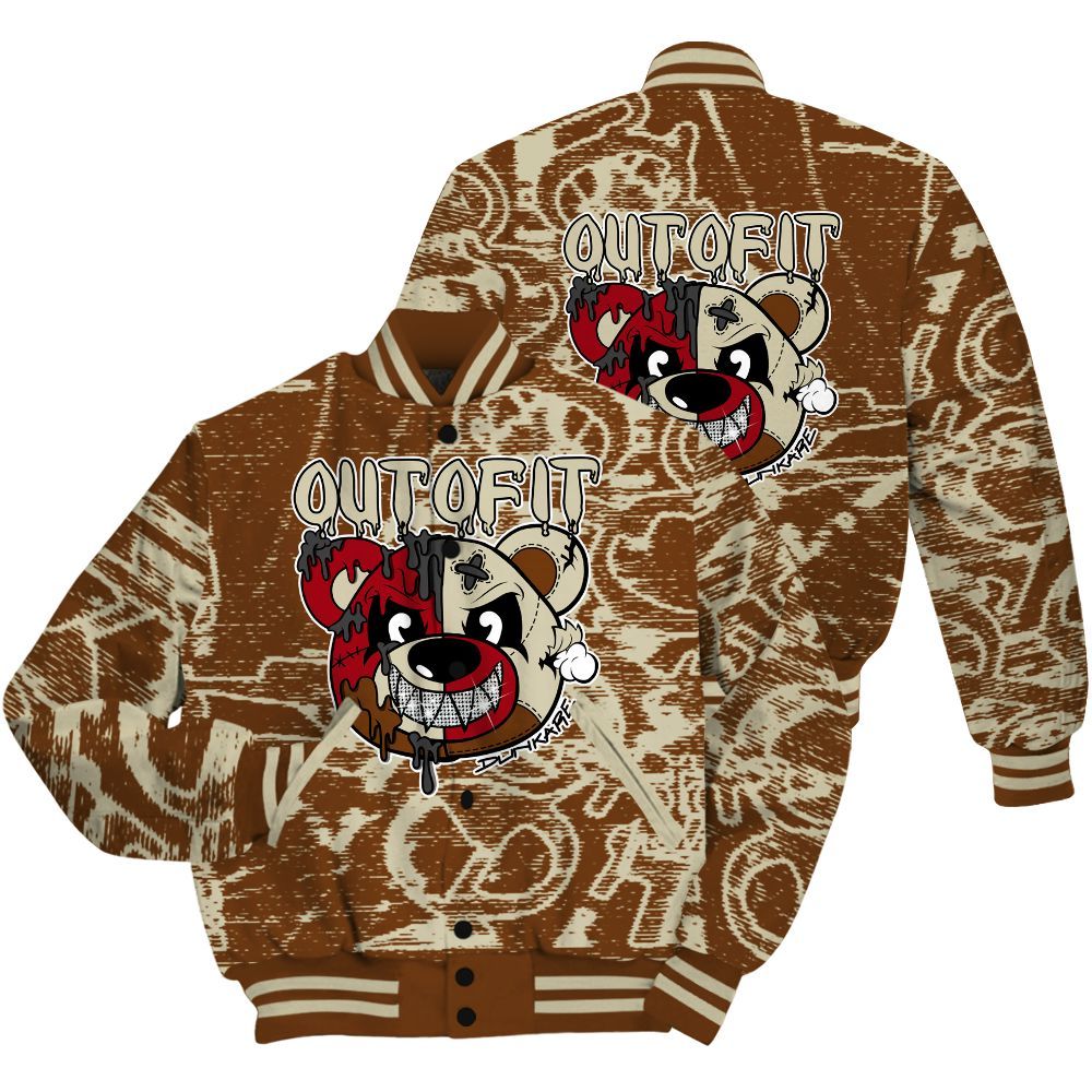 Varsity Jacket To Match Archaeo Brown 5s Shirt - Out Of It Bear Avant-Garde All Over Print