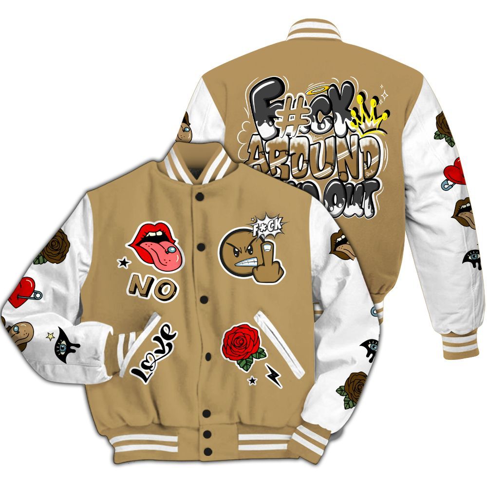 Varsity Jacket To Match High OG Black Metallic Gold 1s - FK Around Find Out All Over Print