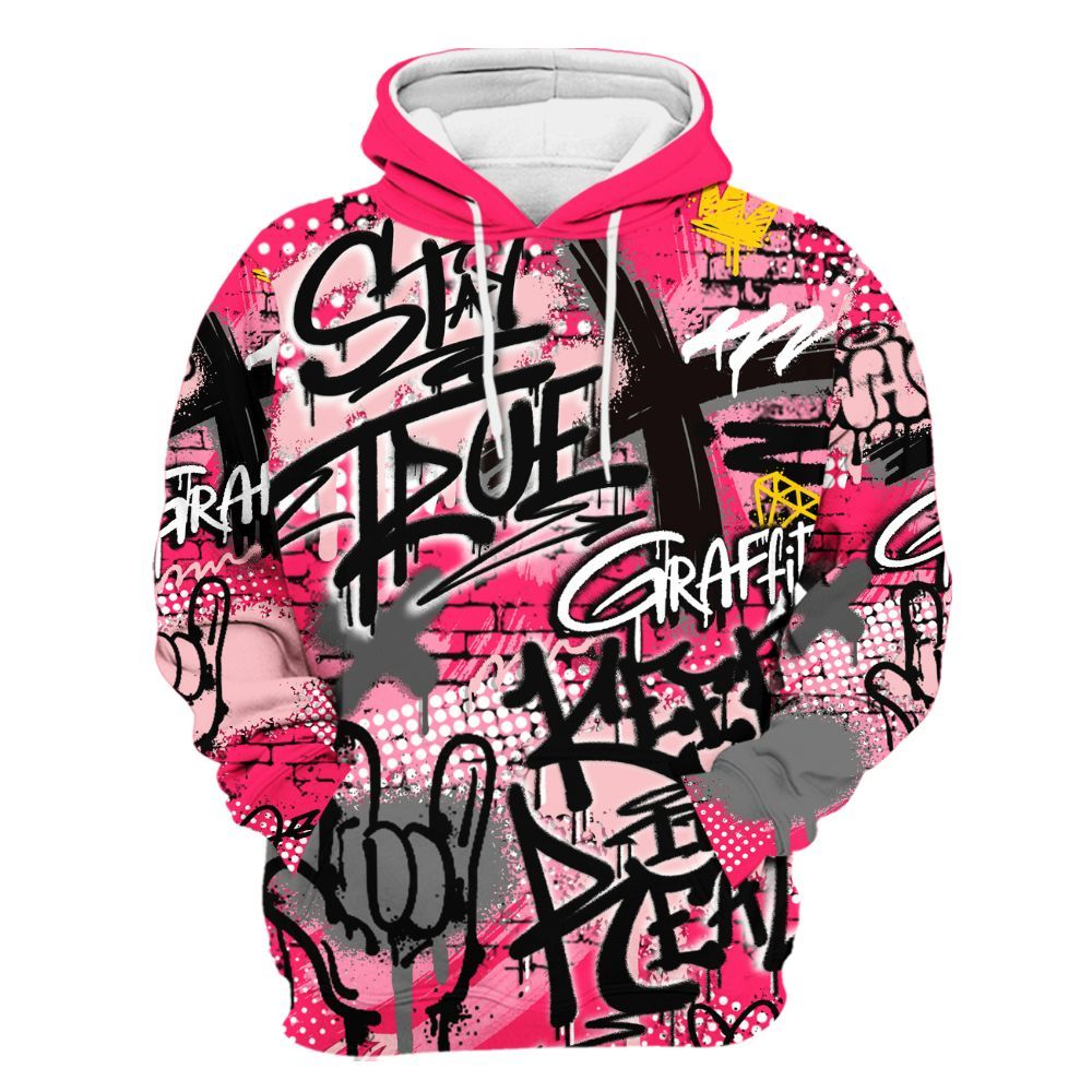 Hoodie To Match A'One Hyper Pink Shirt, True It Real Graffiti Streetwear All Over Print