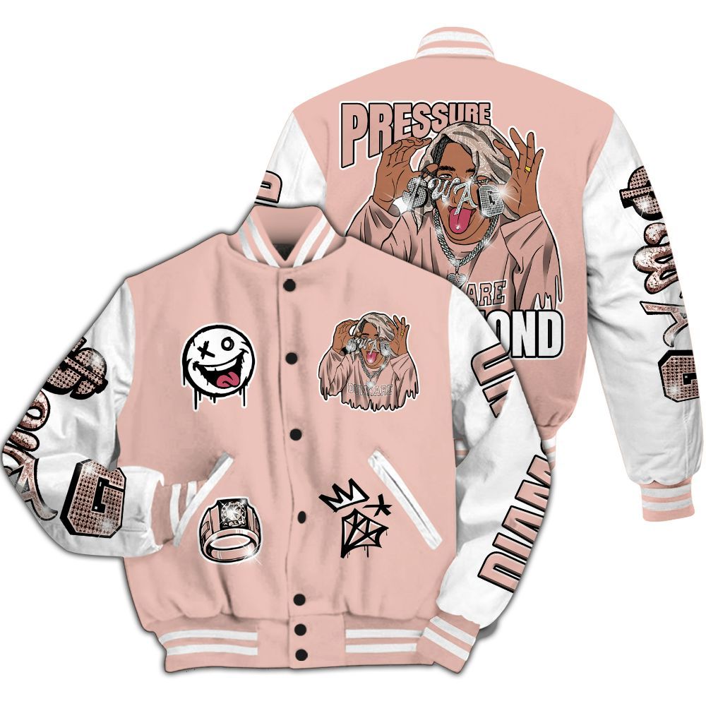 Varsity Jacket To Match Dunk Low Pink Velvet - Pressures Makes Varsity Jacket To Match All Over Print