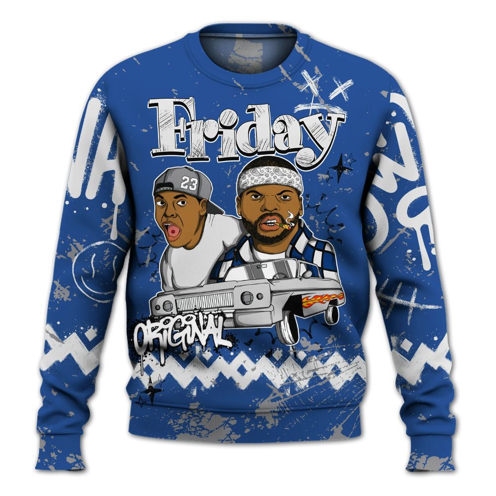 Sweatshirt To Match High OG True Blue 1s - Friday Sneaker Crayon All Over Print