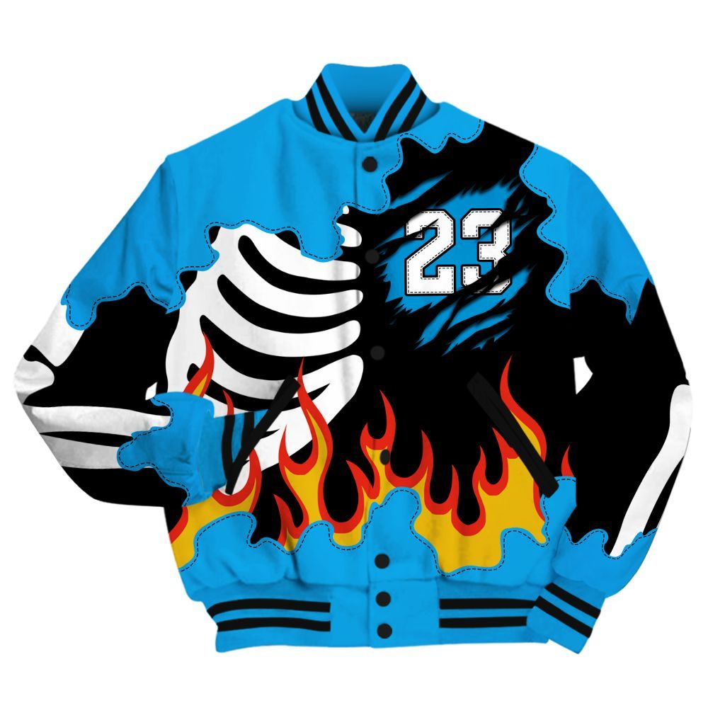Varsity Jacket To Match Black University Blue 2022 13s - Burning Skeleton 23 G.O.A.T All Over Print