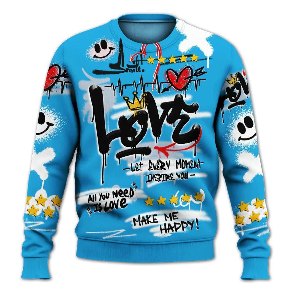 Sweatshirt To Match University Blue Low 2026 11s - Happy Love Beats Graffiti Streetwear All Over Print
