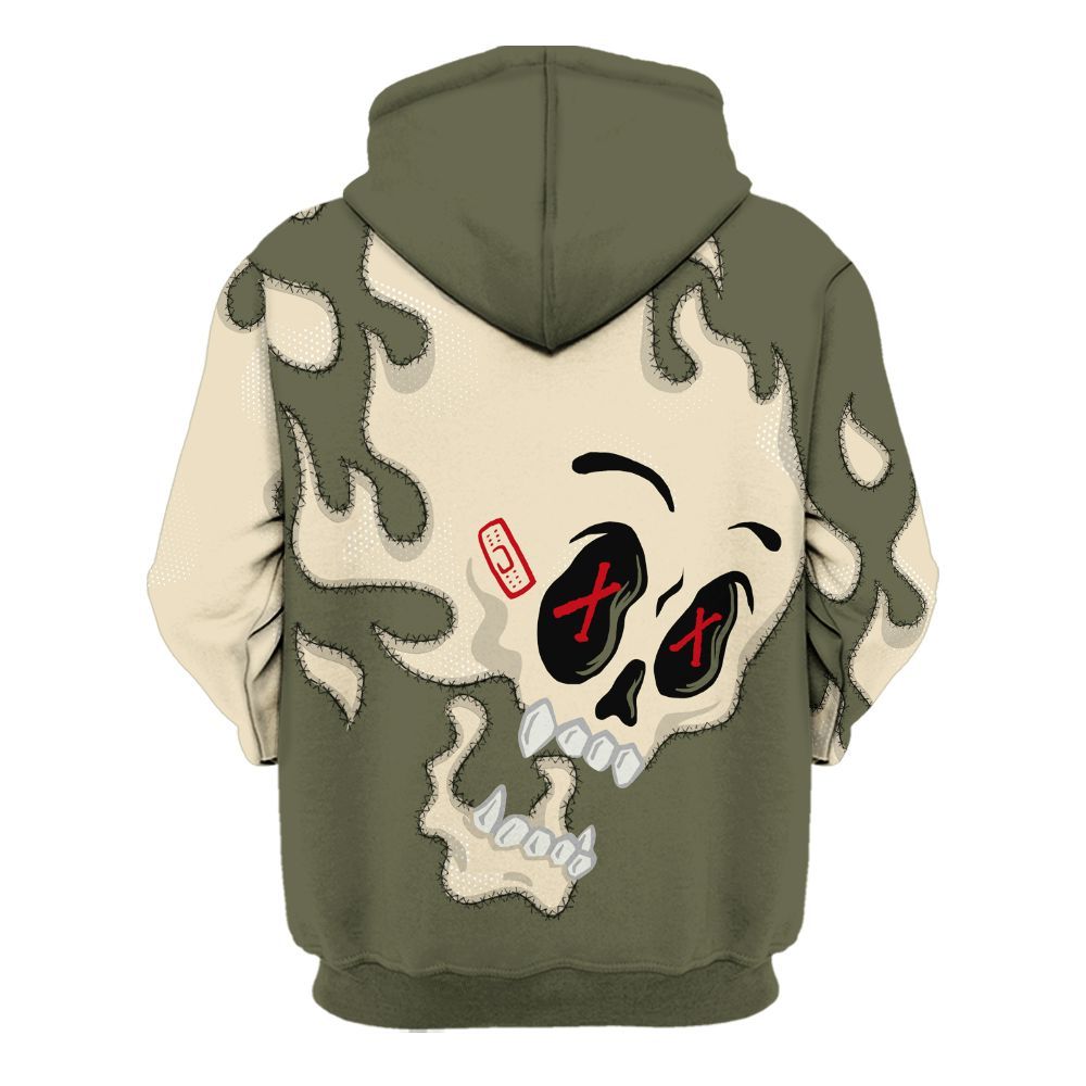 Hoodie To Match Travis Scott Low OG Medium Olive 1s - All Hustle No Lucky Skull All Over Print