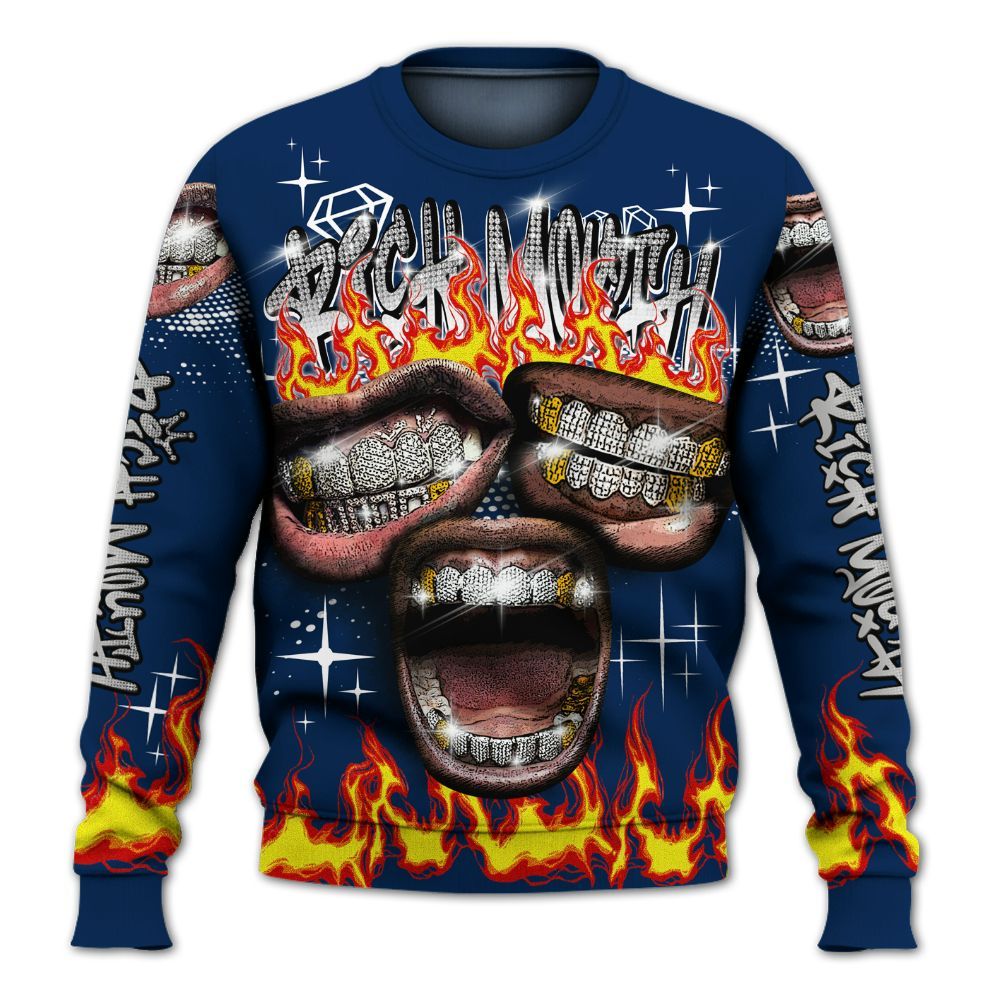 Sweatshirt To Match SB White Navy 4s - Rich Mouth Fire Rap Retro 90s All Over Print