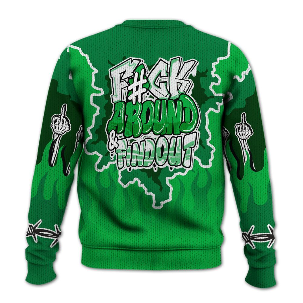 Knitted Sweater To Match Lucky Green 5s Varsity Jacket - F Around Find Out Graphic Trapped