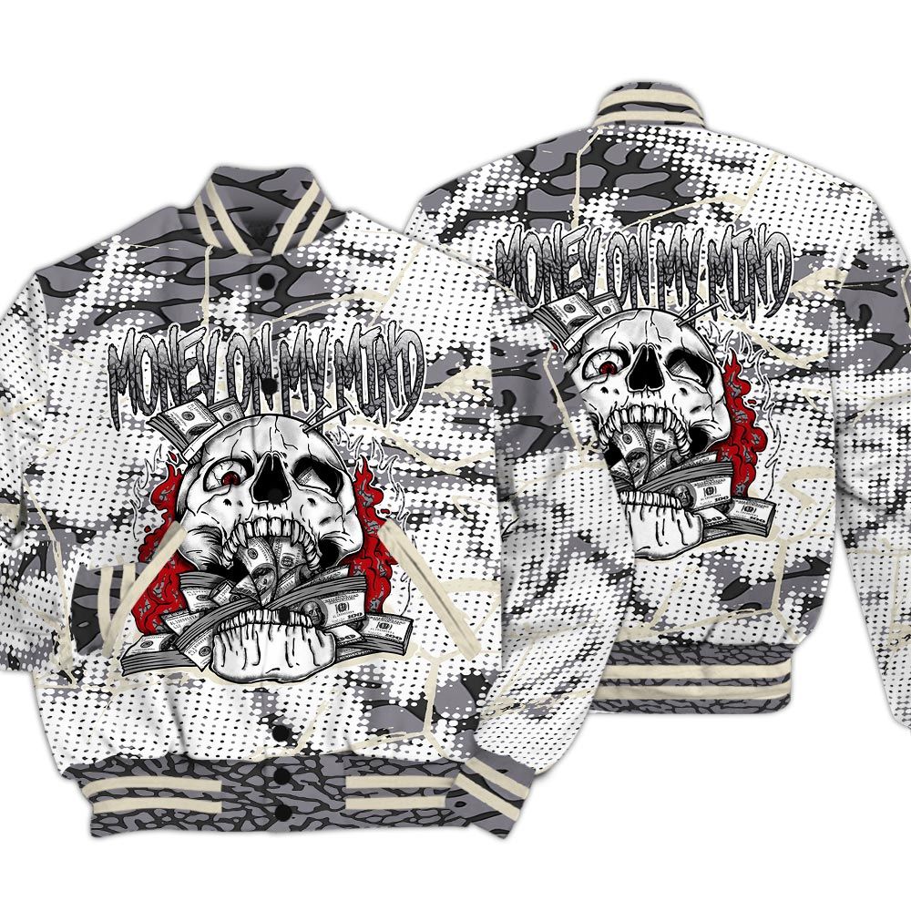 Varsity Jacket To Match Cement Grey 3s - MOMM Skeleton Crack Varsity Jacket Unisex