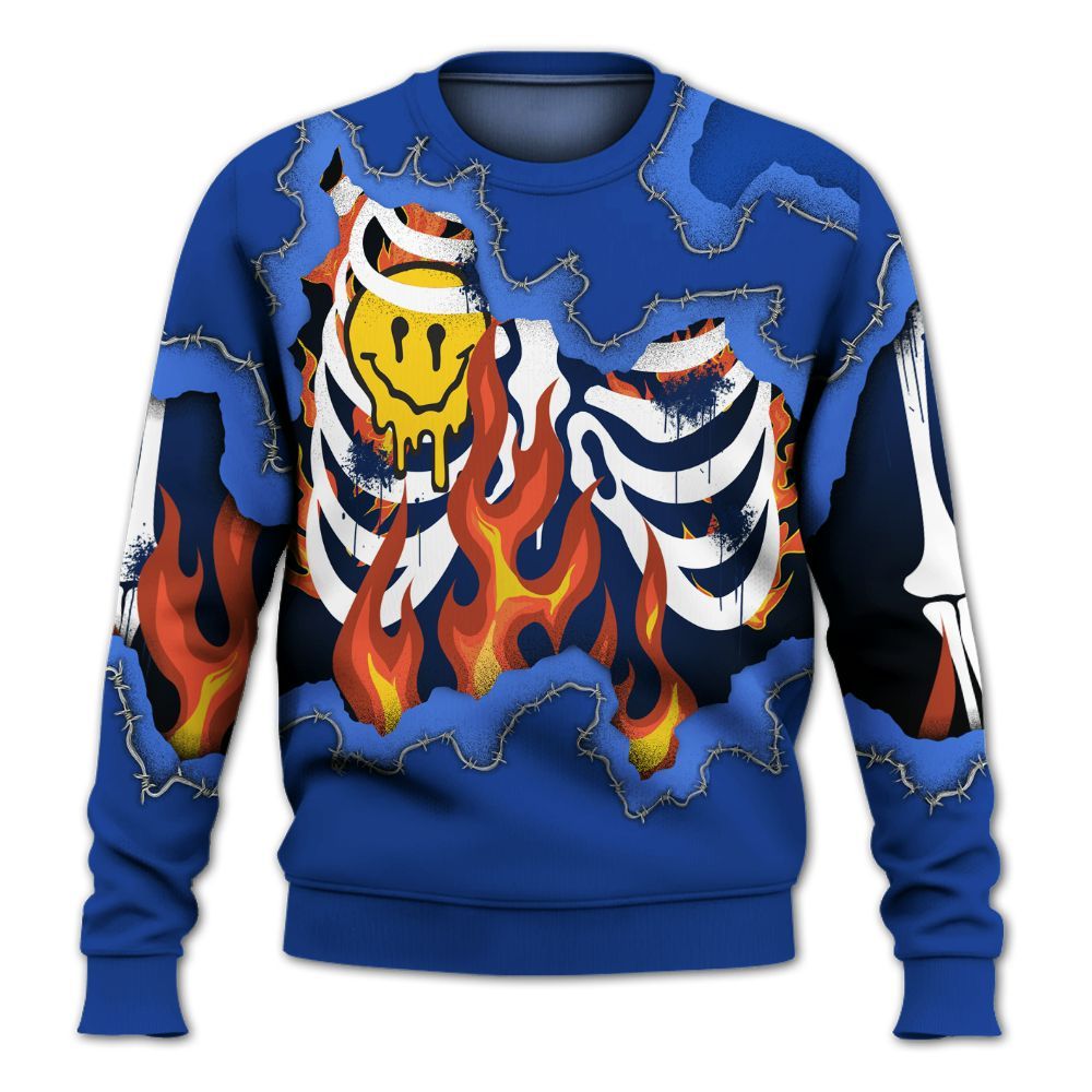Sweatshirt To Match Air Foamposite One Royal - Skeleton On Fire Skrrt All Over Print