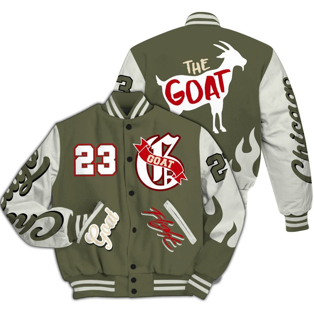 Varsity Jacket To Match Travis Scott Low OG Medium Olive 1s - The G.O.A.T Flight Streetwear All Over Print