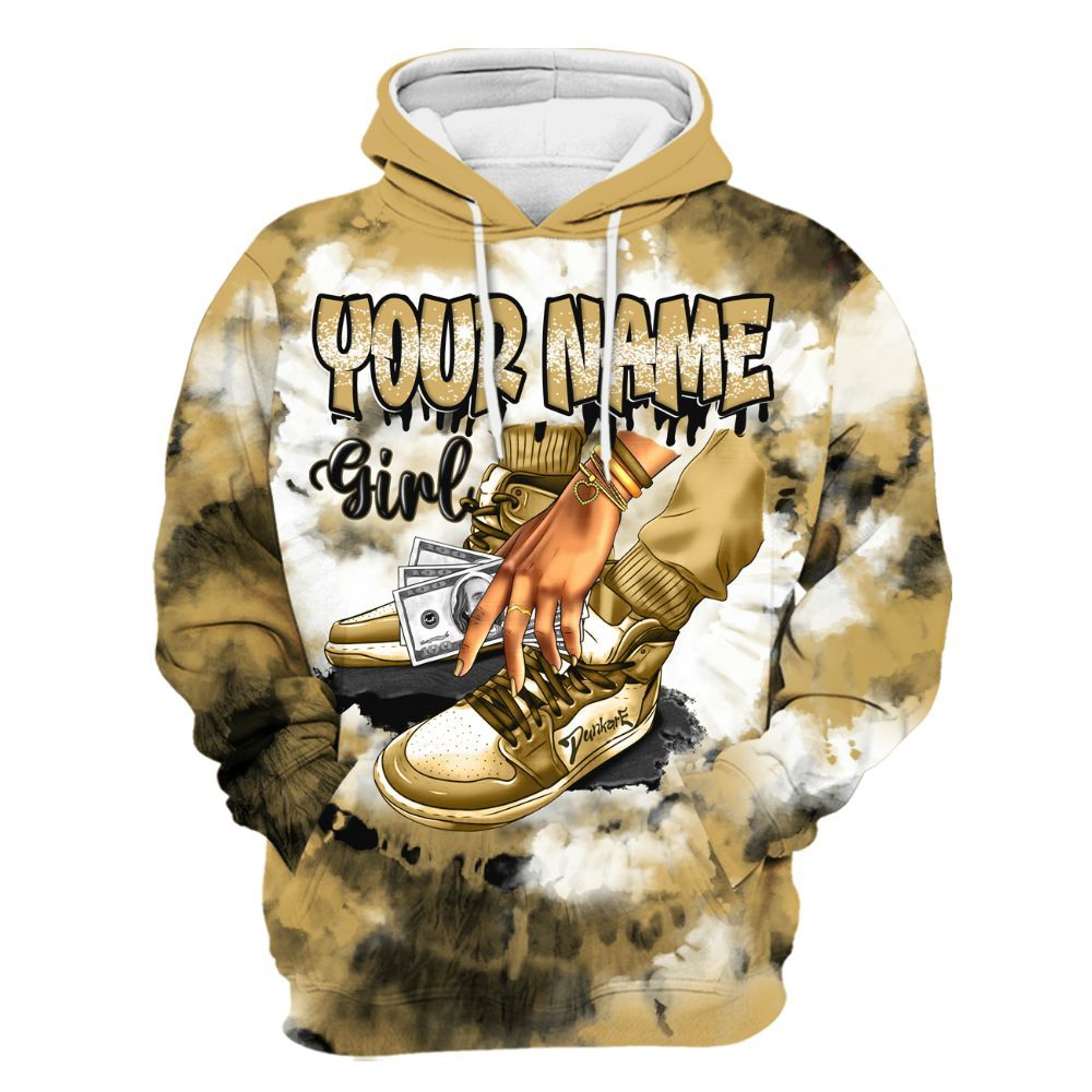 Hoodie To Match Craft Paris 6s Varsity Jacket, Custom Name SNEAKER Girl Money Drip Tie Dye All Over Print
