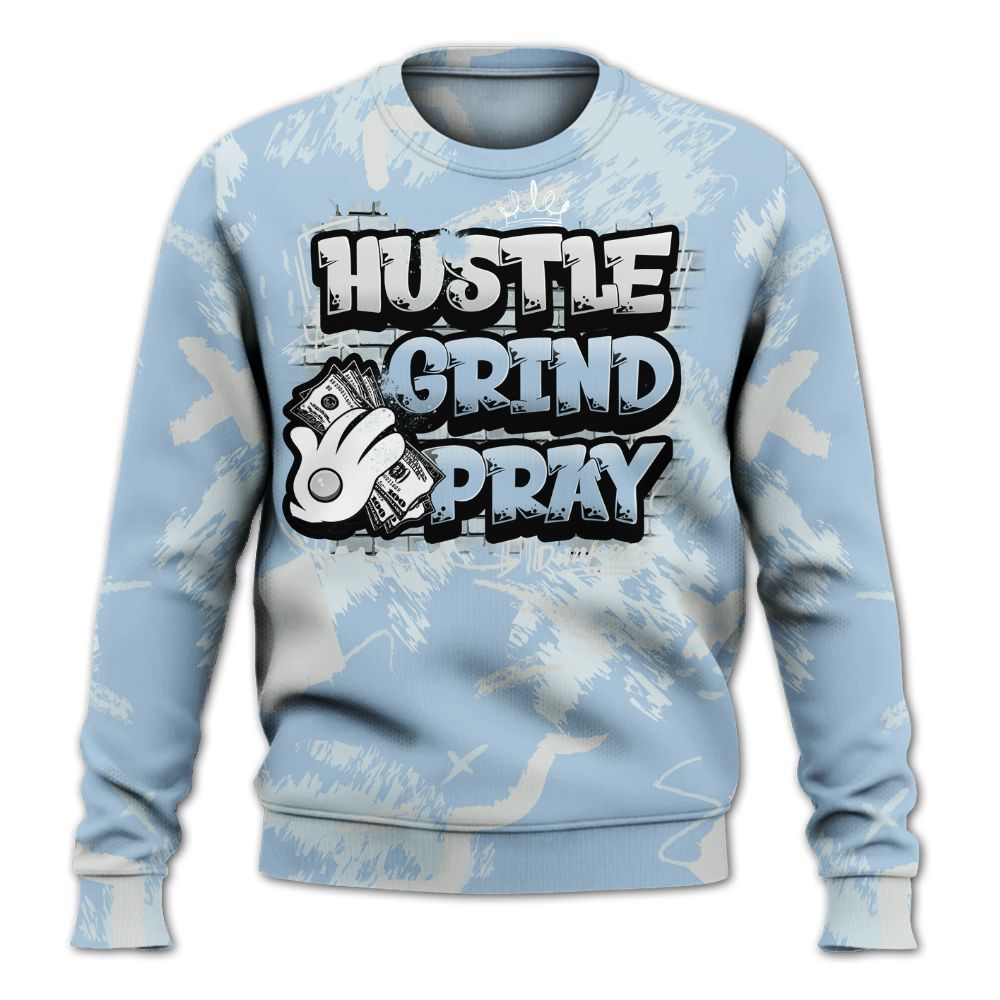 Sweatshirt To Match Forget Me Not 4s - Hustle Grind Pray Retro All Over Print