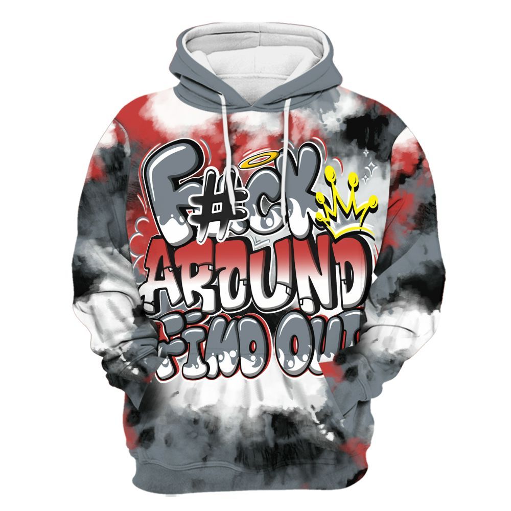 Hoodie To Match Wolf Grey 13s - Tie Dye FK Around Find Out All Over Print