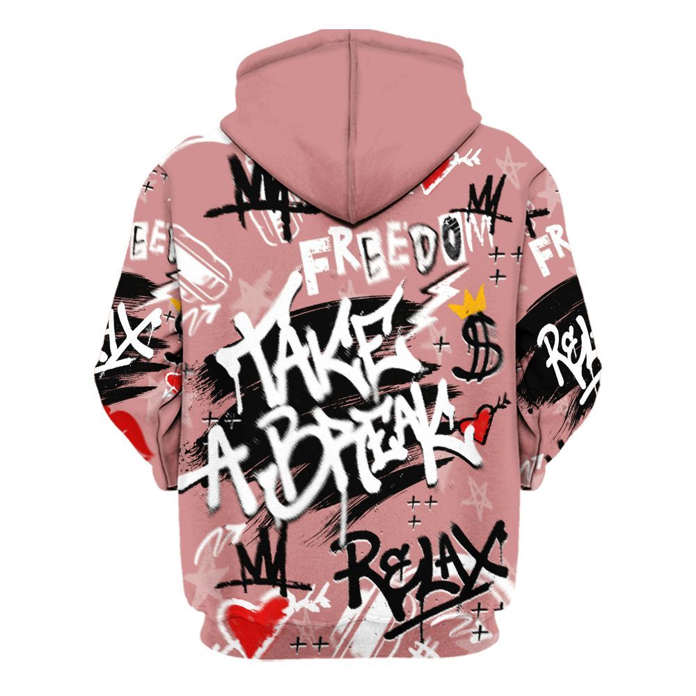 Hoodie To Match Low OG Rust Pink 1s - Take Break Freedom Graffiti Streetwear All Over Print