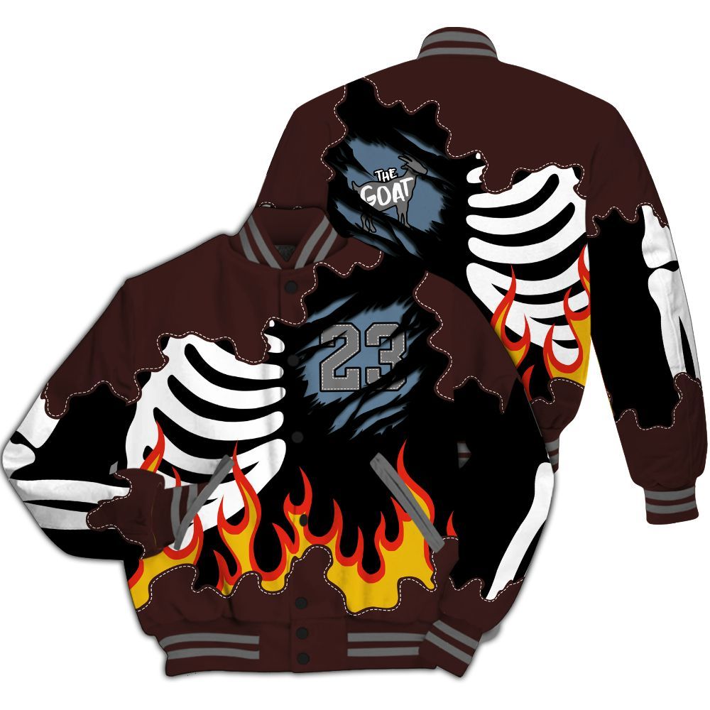 Varsity Jacket To Match Burgundy 5s - Burning Skeleton 23 G.O.A.T All Over Print