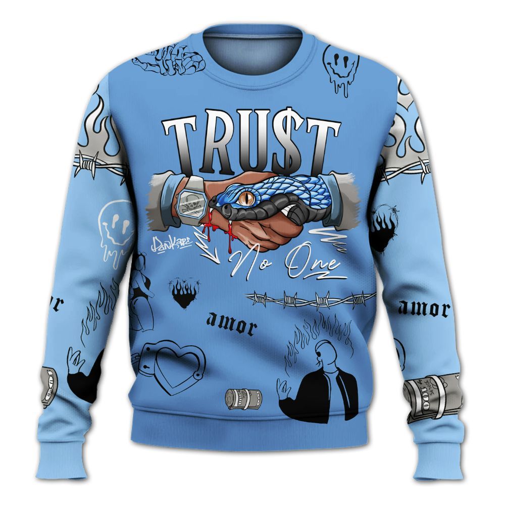 Sweatshirt To Match Black University Blue 5s - Snake Trust No One All Over Print