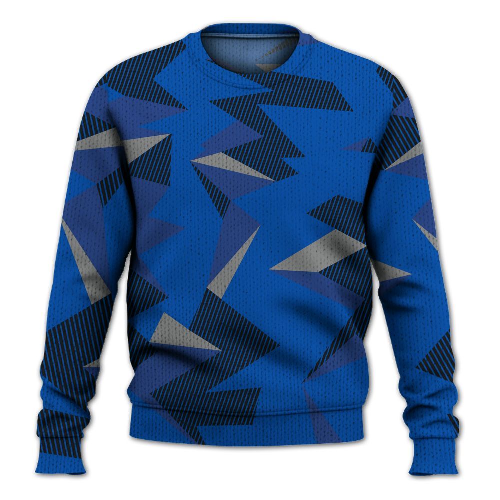 Knitted Sweater To Match Racer Blue 5s - Geometric Camouflage Pattern