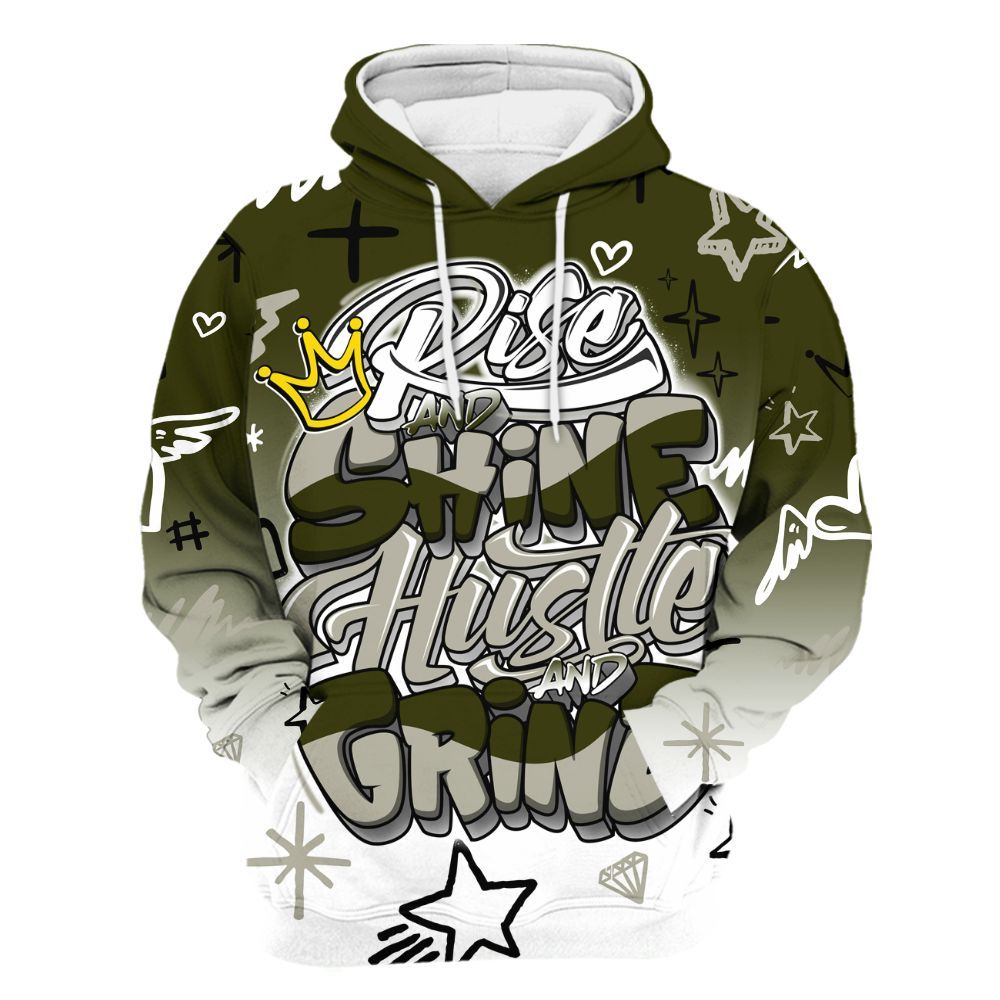 Hoodie To Match Dunk Low Pale Ivory Cargo Khaki - Rise Shine Hustle Grind All Over Print