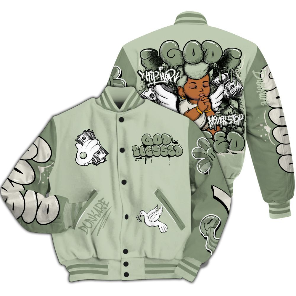 Varsity Jacket To Match Seafoam Sail 4s - God Blessed All Over Print