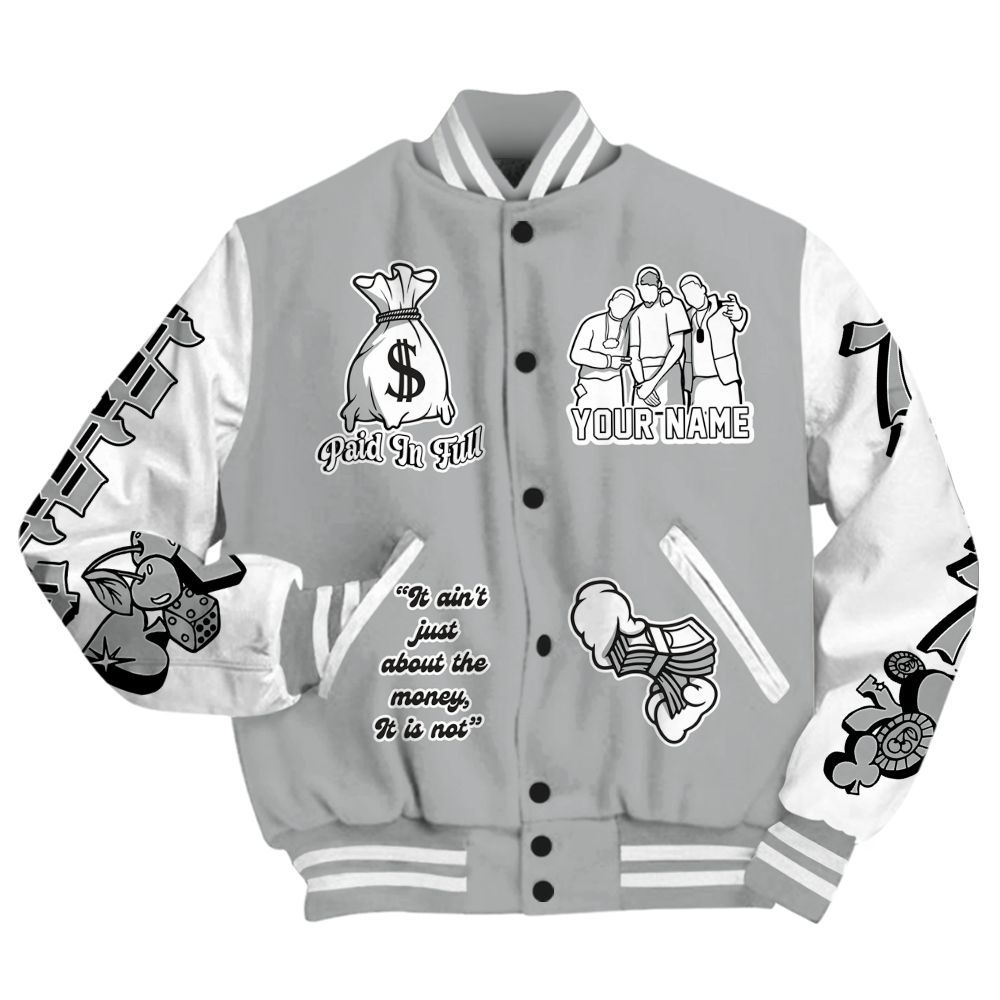 Varsity Jacket To Match Cement Grey 3s - Paid In Full Baseball Varsity Jacket Custom Name All Over Print