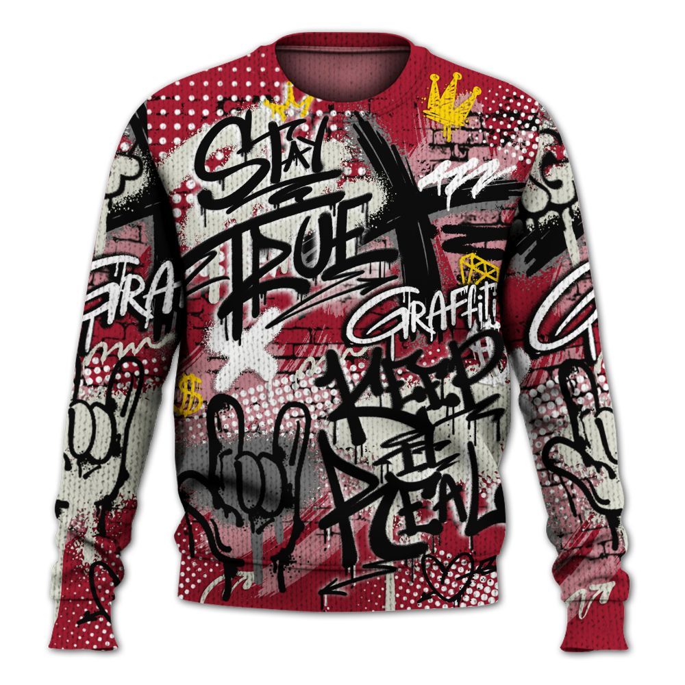 Knitted Sweater To Match High OG Black Toe Reimagined 1s - True It Real Graffiti Streetwear