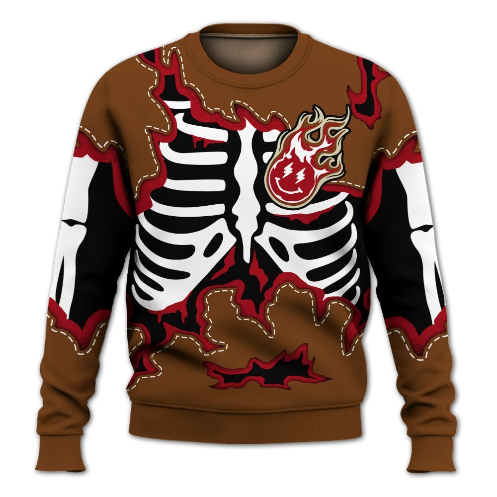 Sweatshirt To Match Archaeo Brown 5s - Skeleton Smiley Face All Over Print