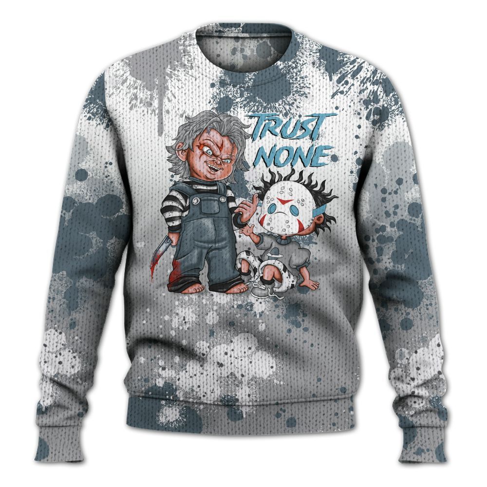 Sweater To Match Retro Light Graphite Wolf Grey 5s - Trust No One Scary Graphic