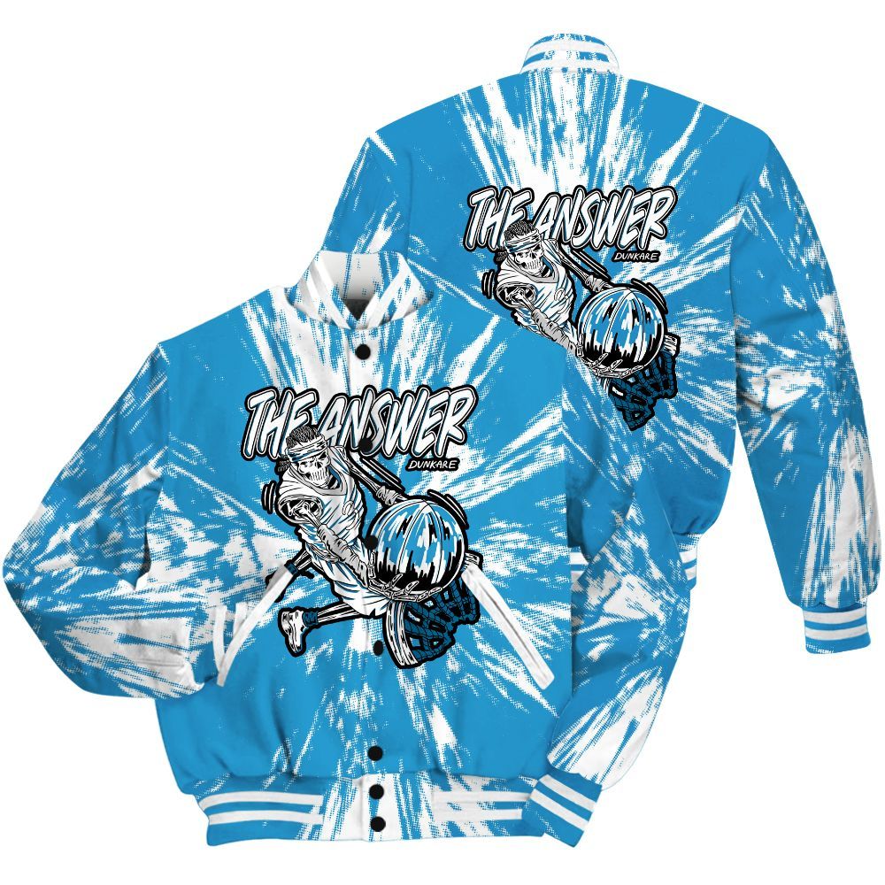 Varsity Jacket To Match Powder Blue 9s Shirt - The Answer Skeleton Luxury All Over Print