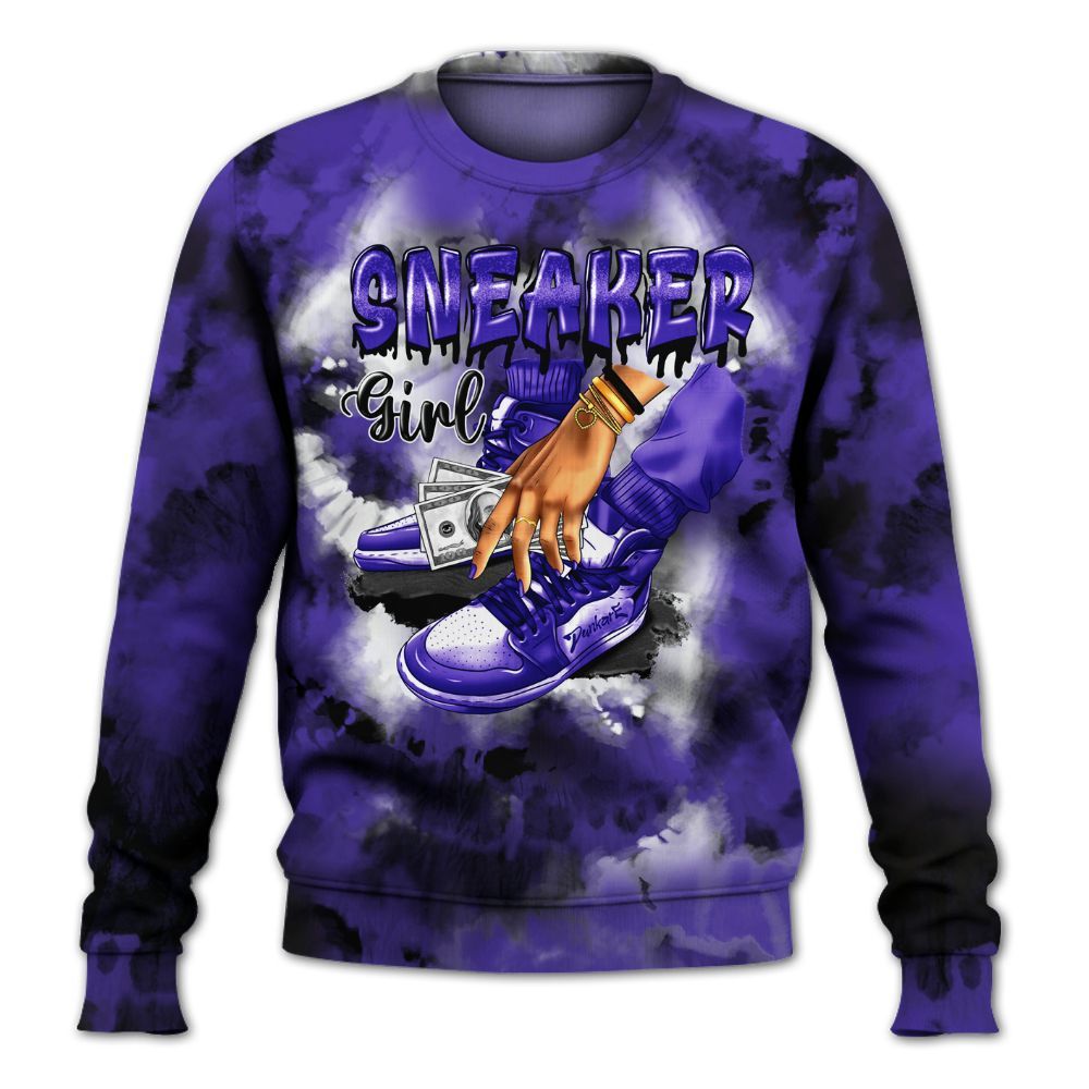 Sweatshirt To Match Field Purple 12s - SNEAKER Girl Money Drip Tie Dye All Over Print