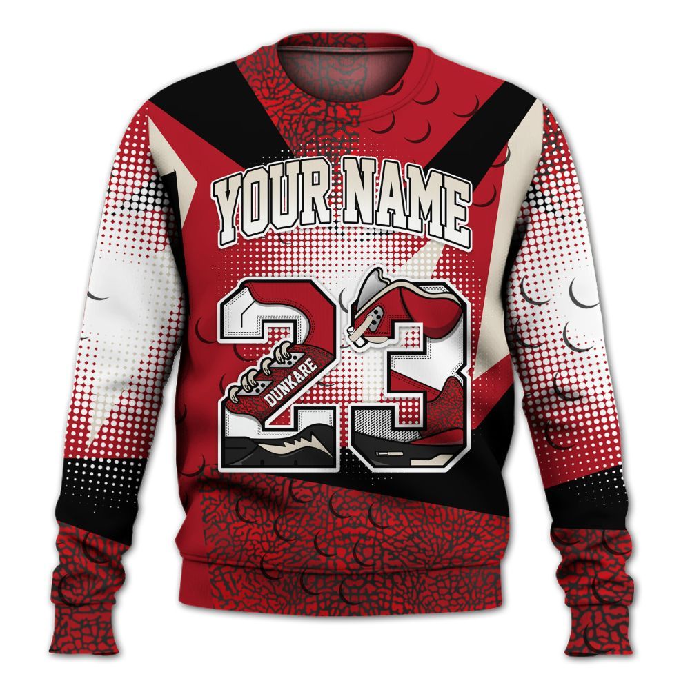 Sweatshirt To Match Mid Red Cracked Leather 1s - Custom Name 23 5s All Over Print