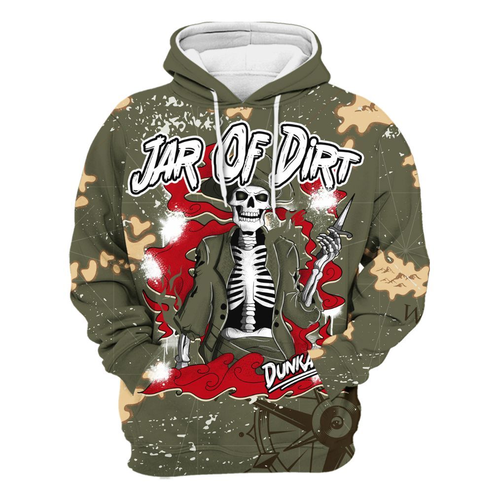 Hoodie To Match Low OG Medium Olive 1s - Skeleton Jar Of Dirt Retro All Over Print