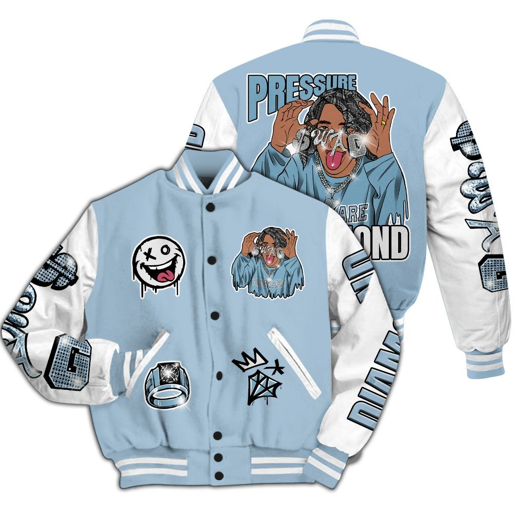 Varsity Jacket To Match Mid Ice Blue 1s - Pressures Makes Varsity Jacket To Match All Over Print