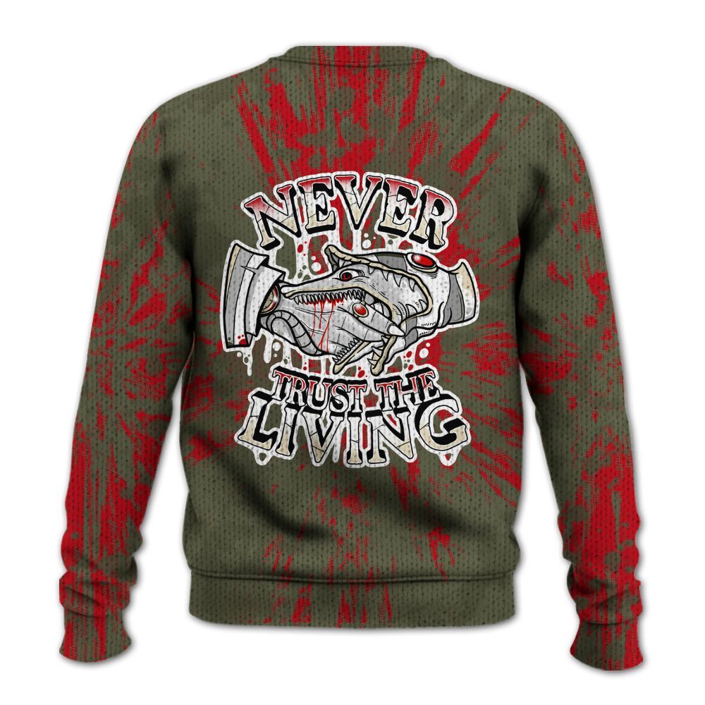 Knitted Sweater To Match Travis Scott Low OG Medium Olive 1s - Never Trusting Living Graphic Halloween