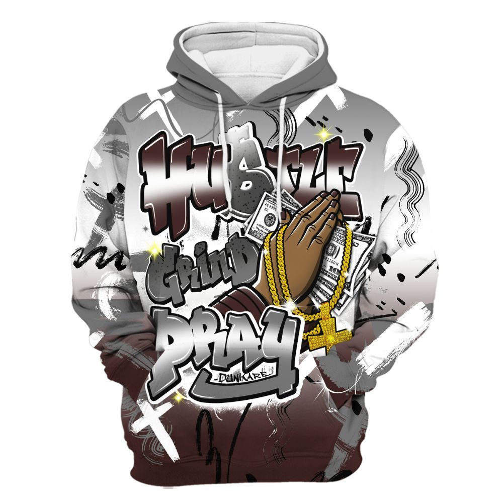 Hoodie To Match Burgundy 5s - Money Hustle Grind Pray All Over Print