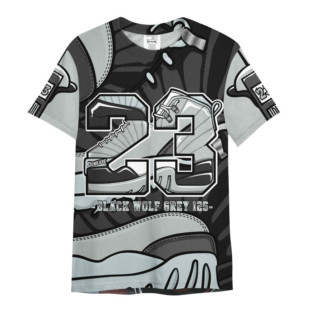 Shirt To Match Black Wolf Grey 12s - Number 23 Style 12s All Over Print