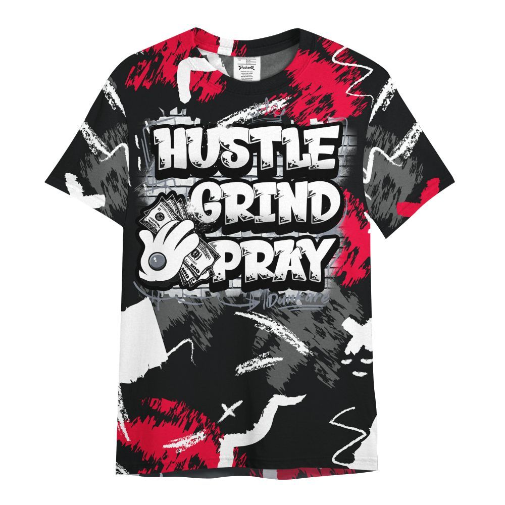 Shirt To Match Mid Black Metallic 1s - Hustle Grind Pray Retro All Over Print