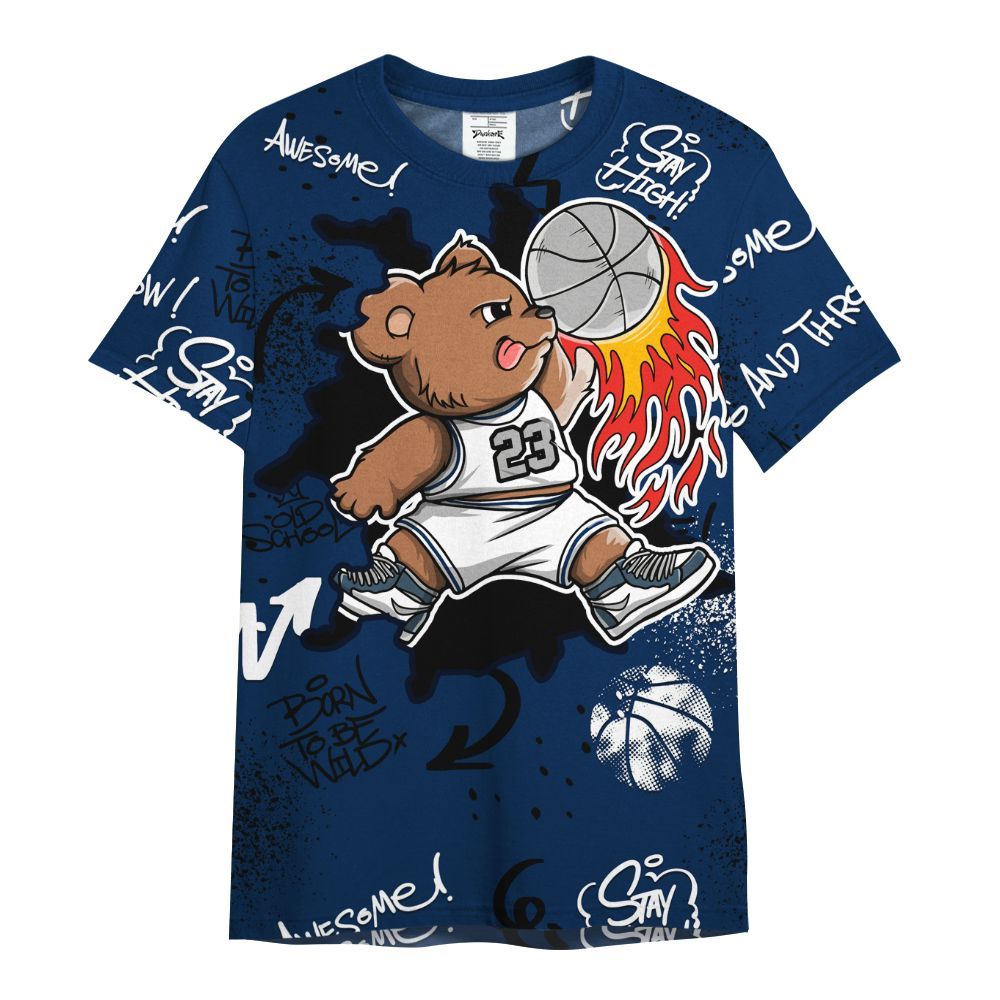 Shirt To Match SB White Navy 4s - Number 23 Basketball Bear Custom Name All Over Print