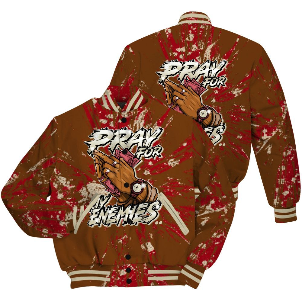 Varsity Jacket To Match Archaeo Brown 5s Shirt - Prayed For Enemies Graphic Luxury All Over Print