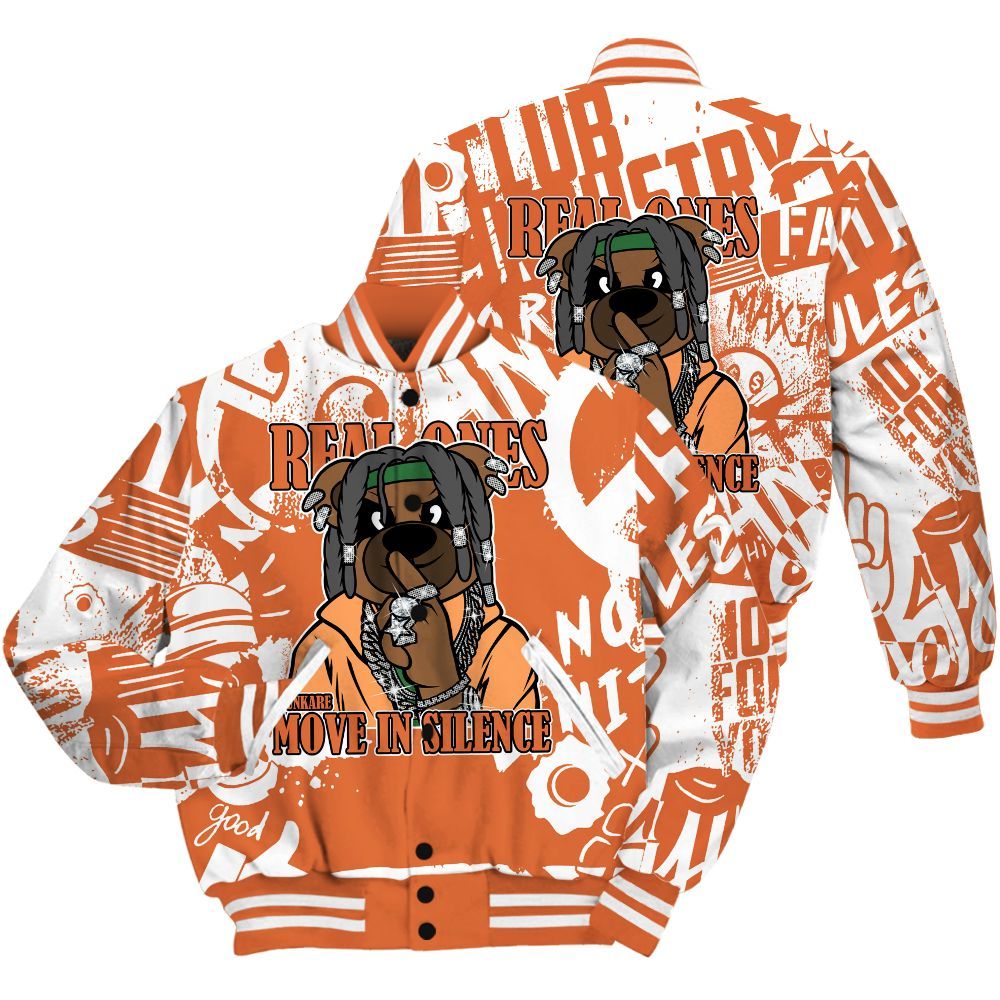 Varsity Jacket To Match Low Miami 5s Shirt - Silent Achievers Bear Monogram Graffiti All Over Print