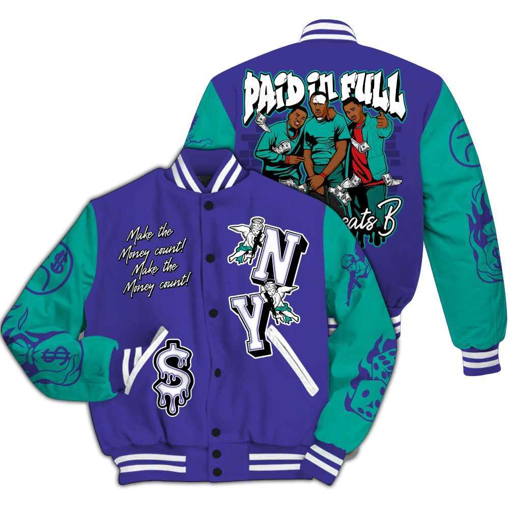 Varsity Jacket To Match Retro Grape 5s - Paid In Full Money All Over Print