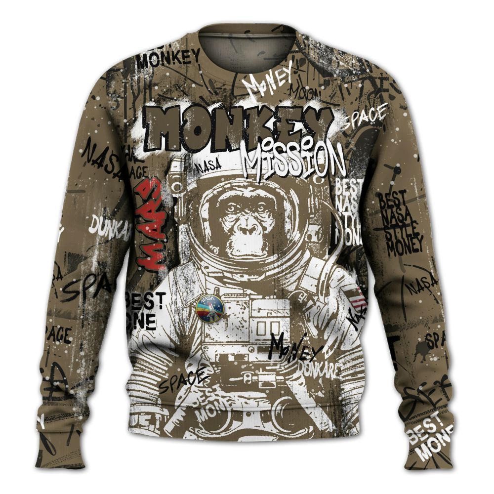 Sweatshirt To Match Olive 9s - Monkey Misson Space All Over Print