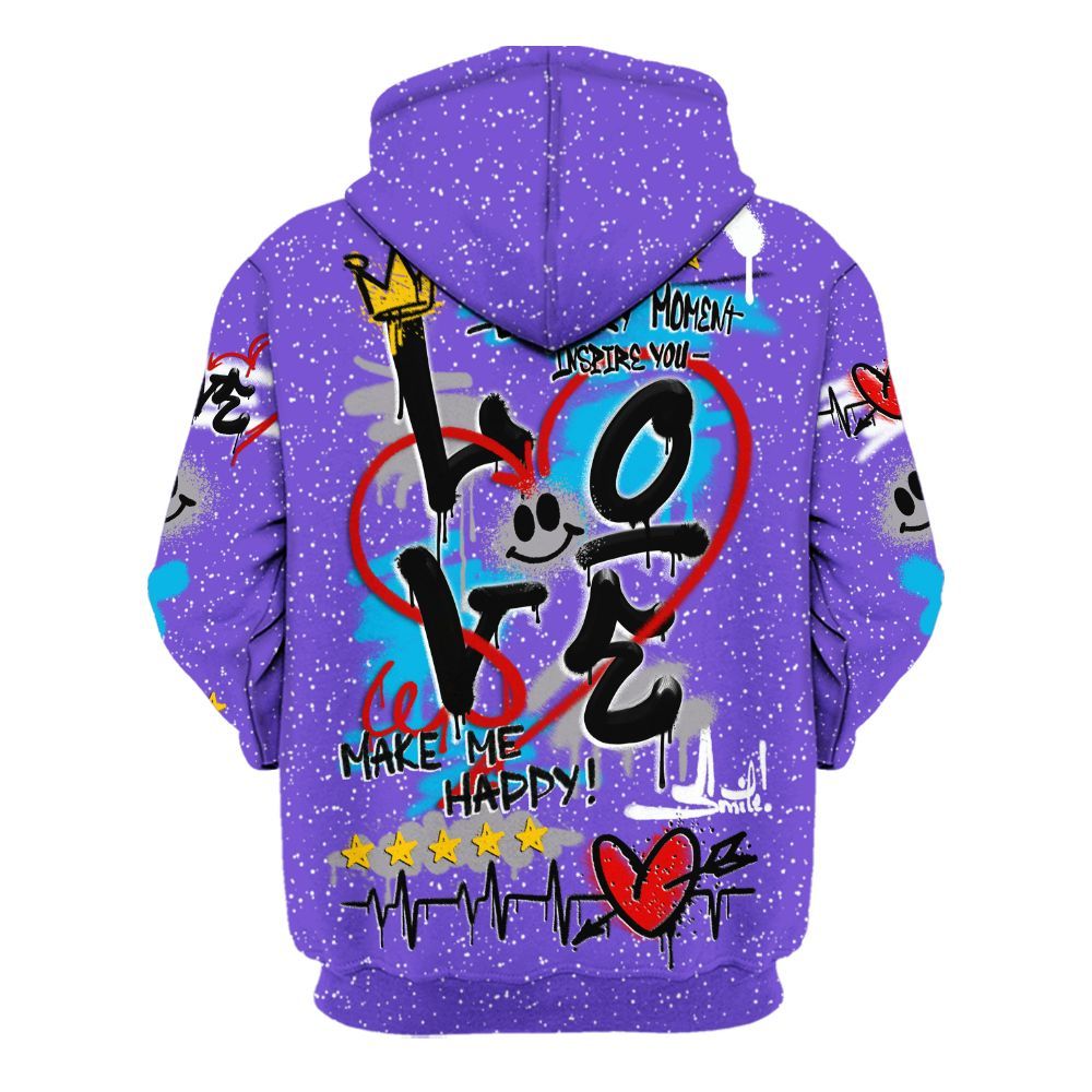 Hoodie To Match Retro Aqua 8s - Happy Love Beats Graffiti Streetwear All Over Print