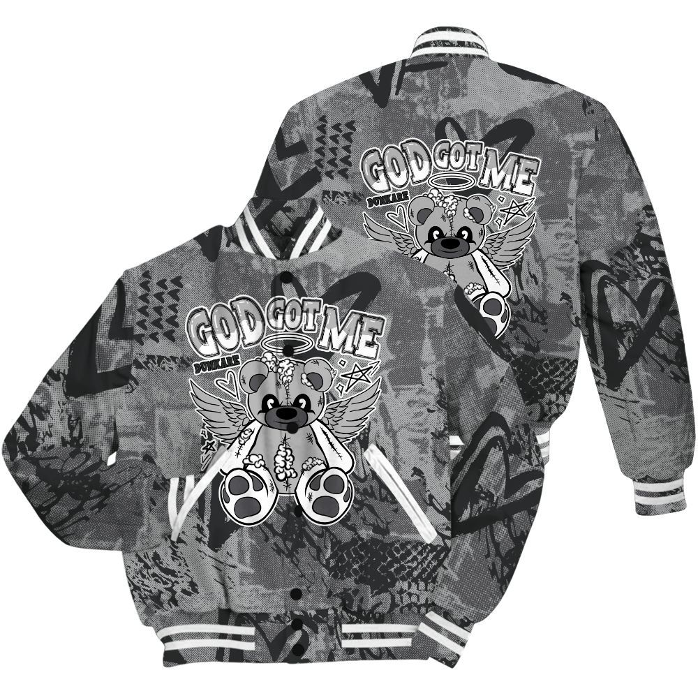 Varsity Jacket To Match White Thunder 4s Shirt - Gods Guides Me Bear Heart Grunge All Over Print