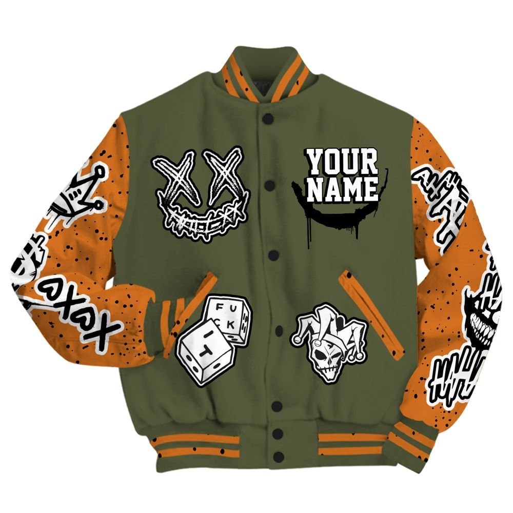 Varsity Jacket To Match Olive 5s - Clown Scary Sneakers Graphic Custom Name All Over Print