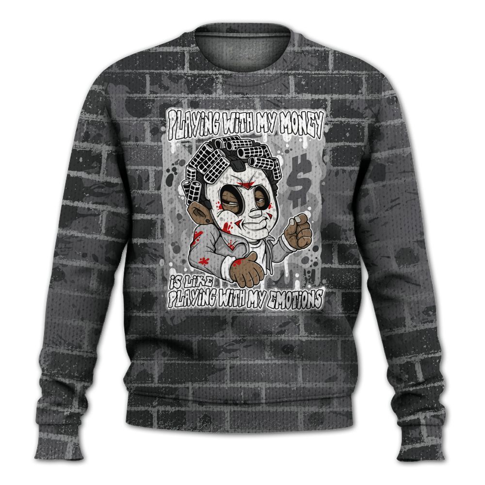 Knitted Sweater To Match White Thunder 4s - Playing With My Money Graphic Halloween