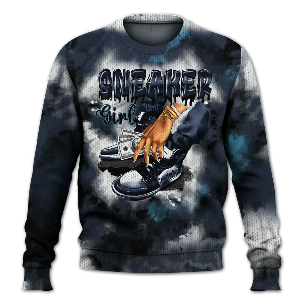 Knitted Sweater To Match Retro Obsidian 13s - SNEAKER Girl Money Drip Tie Dye