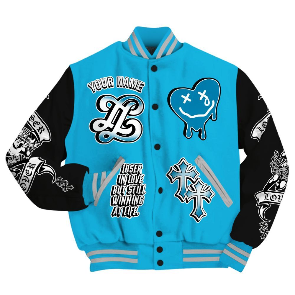 Varsity Jacket To Match Black University Blue 2026 14s - Loser Lover All Over Print