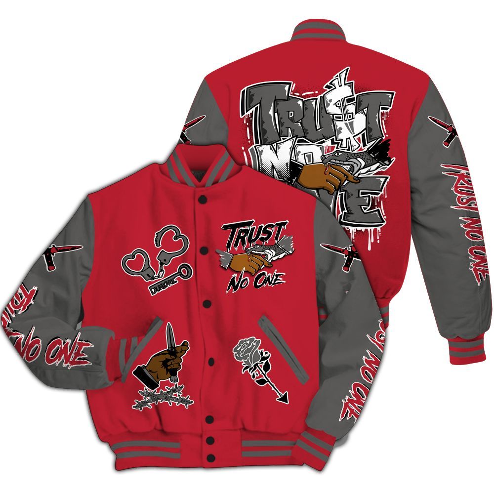 Varsity Jacket To Match Red Flint 13s - Trust No One Dripping All Over Print