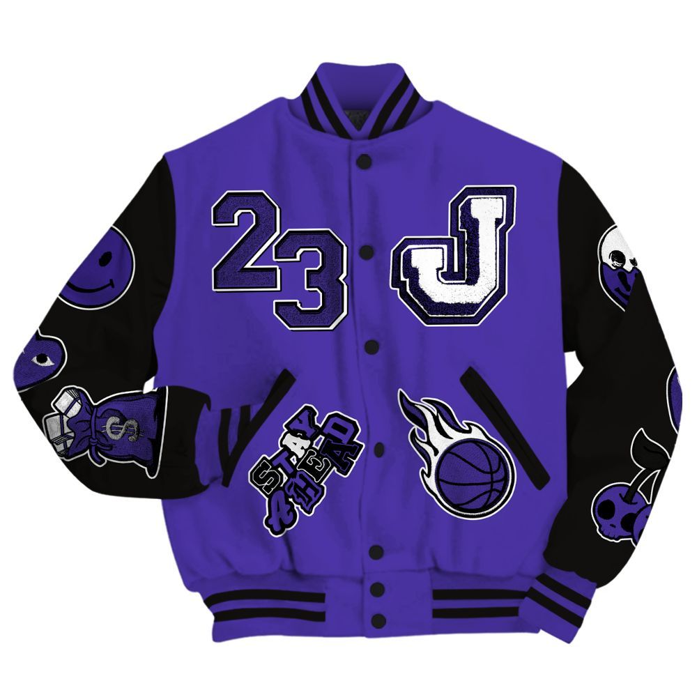Varsity Jacket To Match Field Purple 12s - Hustles Money Number 23 All Over Print