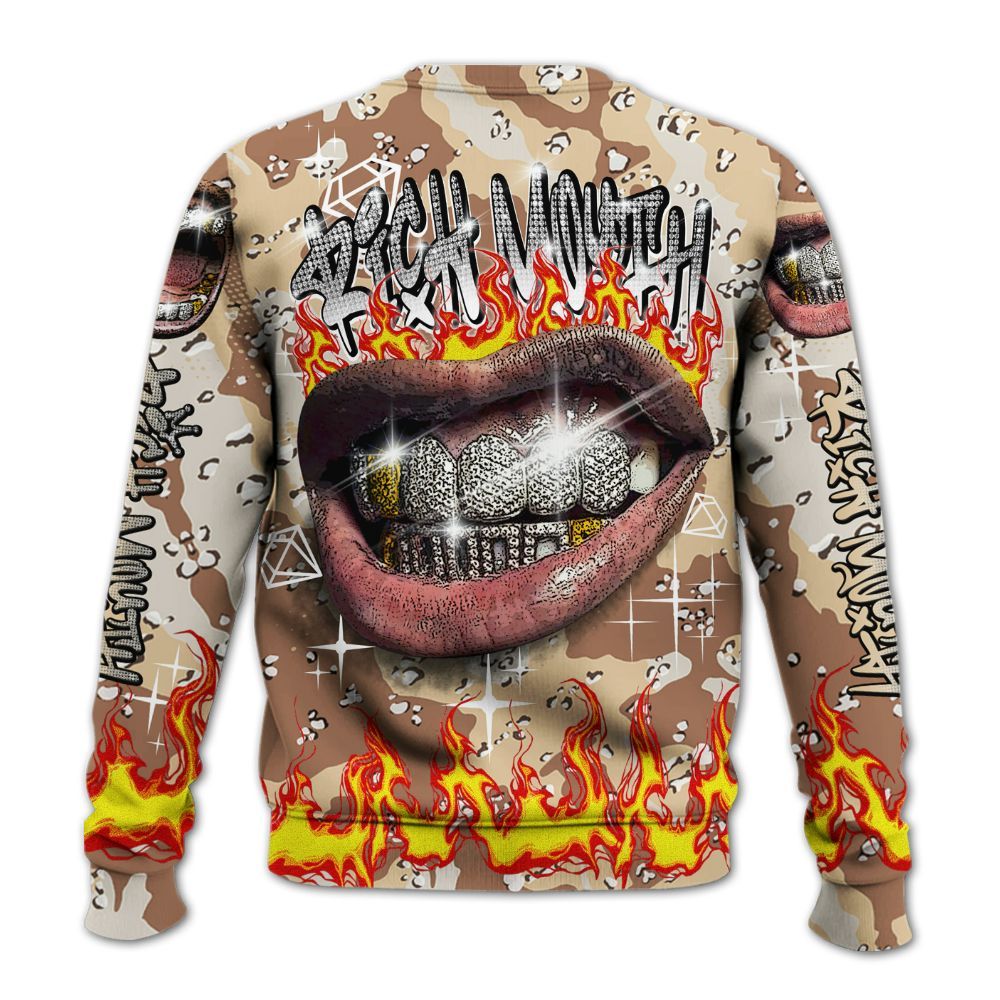 Sweatshirt To Match Desert Camo 3s - Rich Mouth Fire Rap Retro 90s All Over Print